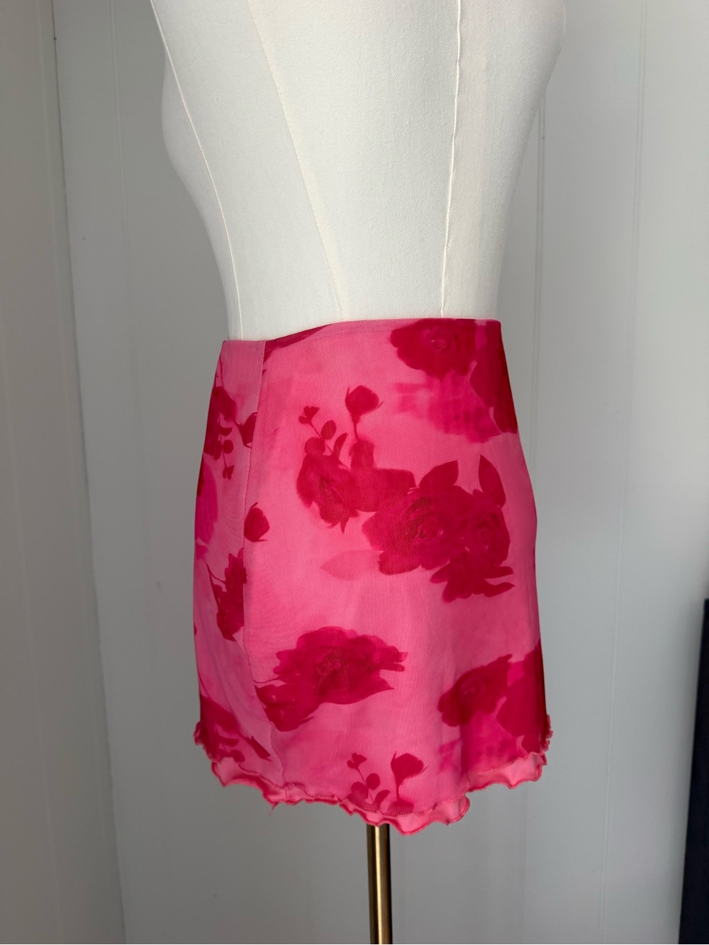 Pink Floral Sheer Mini Skirt - Picture 5 of 5